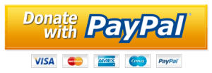 A yellow "Donate with PayPal" button is displayed. Below the button are logos for Visa, MasterCard, American Express, Cirrus, and PayPal, indicating accepted payment methods.