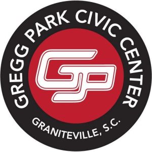 Logo of Gregg Park Civic Center in Graniteville, S.C., featuring stylized white letters "GP" on a red circular background, surrounded by a black ring with the center's name in white text.