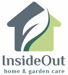 Logo of InsideOut Home & Garden Care. It features a stylized house shape with a green leaf design inside, symbolizing nature and home care. The text "InsideOut" is prominent, with "home & garden care" written below in a smaller font.
